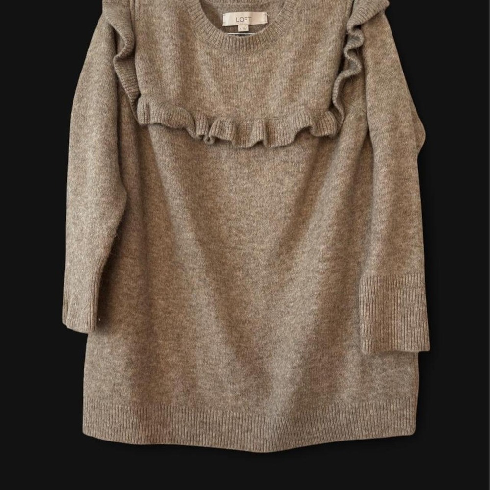 Women's Beige Cold Shoulder Ruffled Sweater size Large